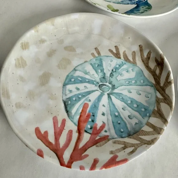 Cynthia Rowley Melamine Salad Plates Sea Turtle Seahorse Coral Beach Theme Set - Picture 2 of 6